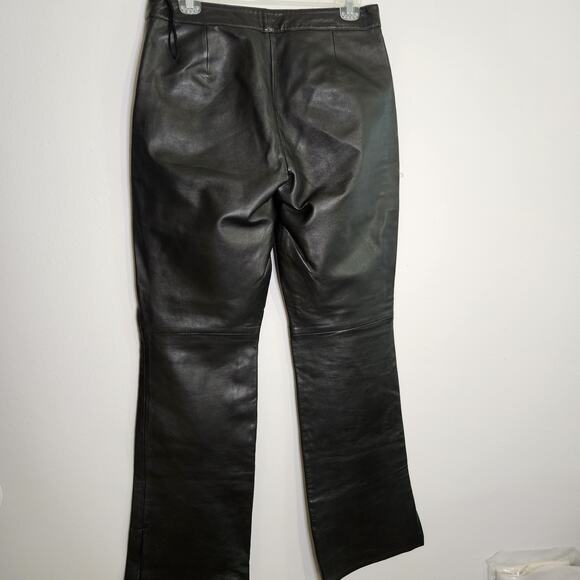 Vtg Y2k CACHE Womens 100% Leather Pants Size 8 Black Bootcut Retro Rock Boho - Picture 3 of 11
